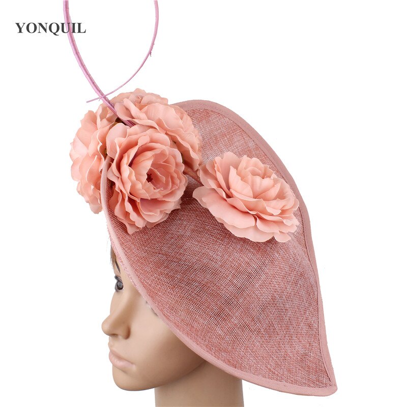 Witte hoeden voor grote feesten, fascinators voor vrouwen, veren, prachtige bruidshoeden, bruidshoofddeksels, sombrero, bloemenhoofddeksel voor dames.: Perzik
