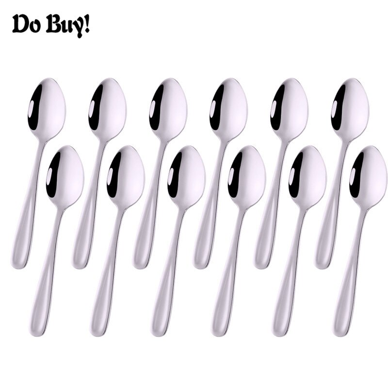 12pcs Tea Spoon 18/10 Stainless Steel Cutlery Set Unique Silver Dessert Spoon Small Spoon Coffee Scoop