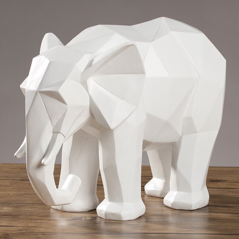 Elefant statue abstrakt harpiks ornamenter sort hvid geometrisk elefant dyr skulptur håndværk boligindretning model: Hvid