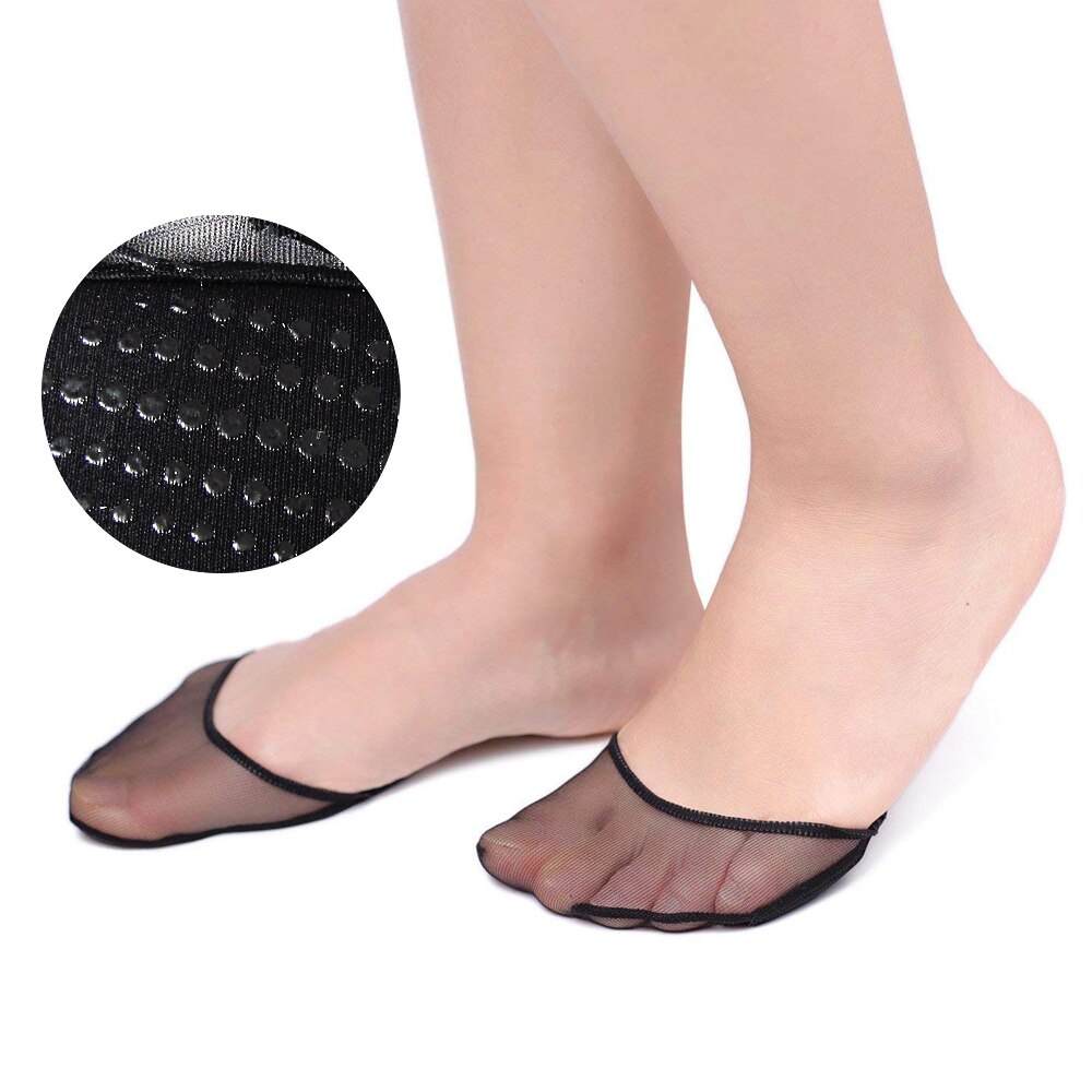 Calcetines invisibles gruesos de Color carne para los pies, medias de esponja de gasa, transpirables, transparentes, 1 par: Black