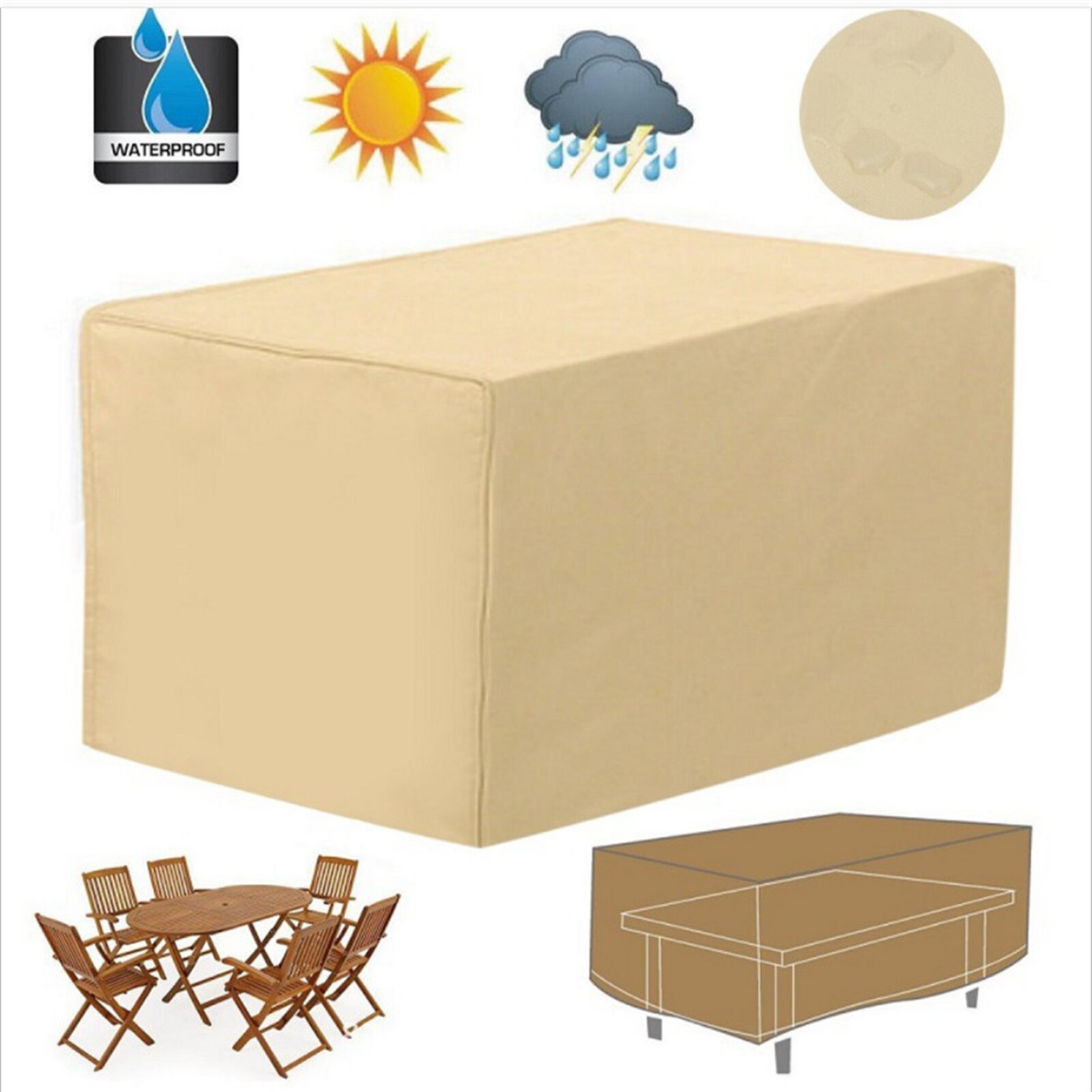 Tuinmeubilair Cover Stofdicht Patio Tafel Cover 420DPU Oxford Doek Beige Tuin Tafel Stoel Stofkap Waterdichte Hoes