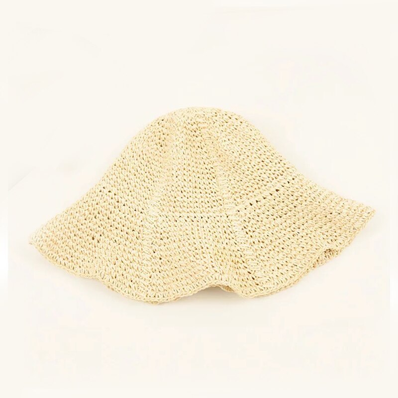 Sommerhat damer strandsolhat åndbar bøttehætte damer afslappet halm solsejl håndlavet hæklet foldbar stråhat feminino: 2