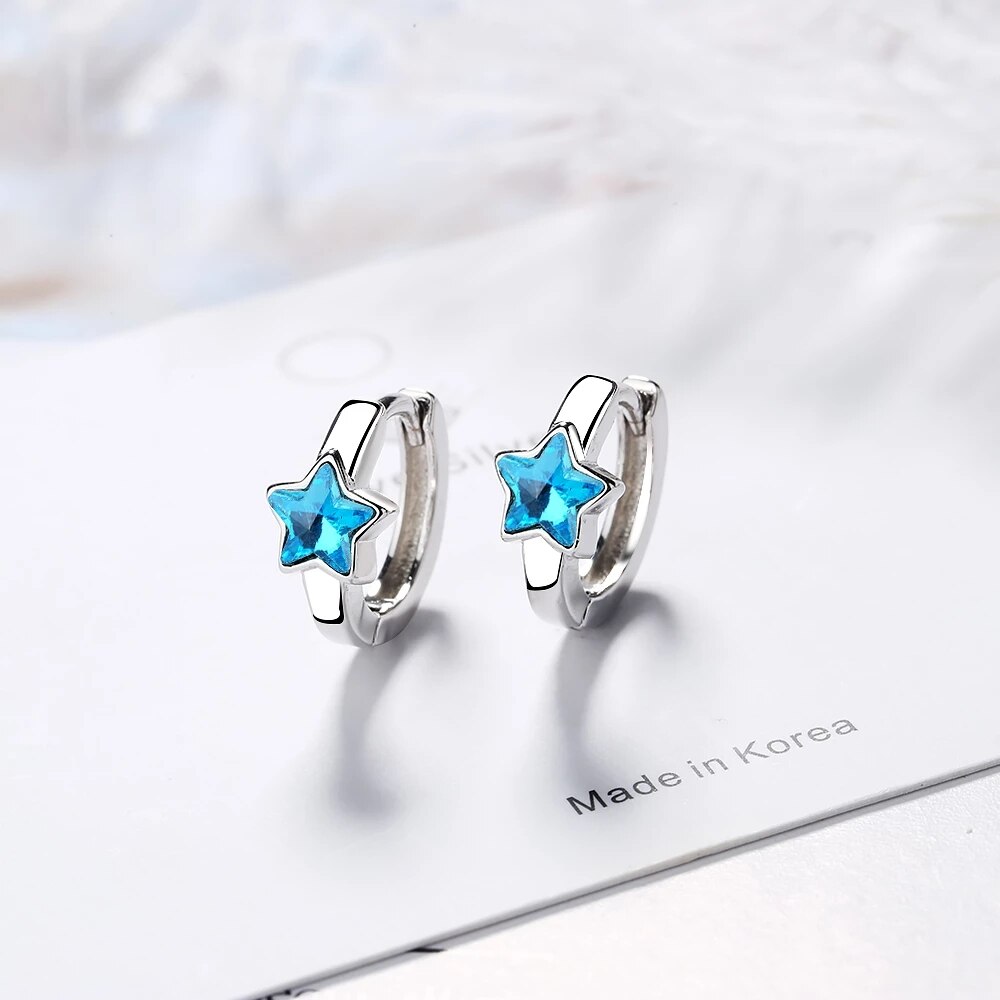 Baby Princess Blue Crystal Zircon orecchino a cerchio a stella carino per bambina ragazza donna bellissimo anello Huggies orecchino corea gioielli Arete