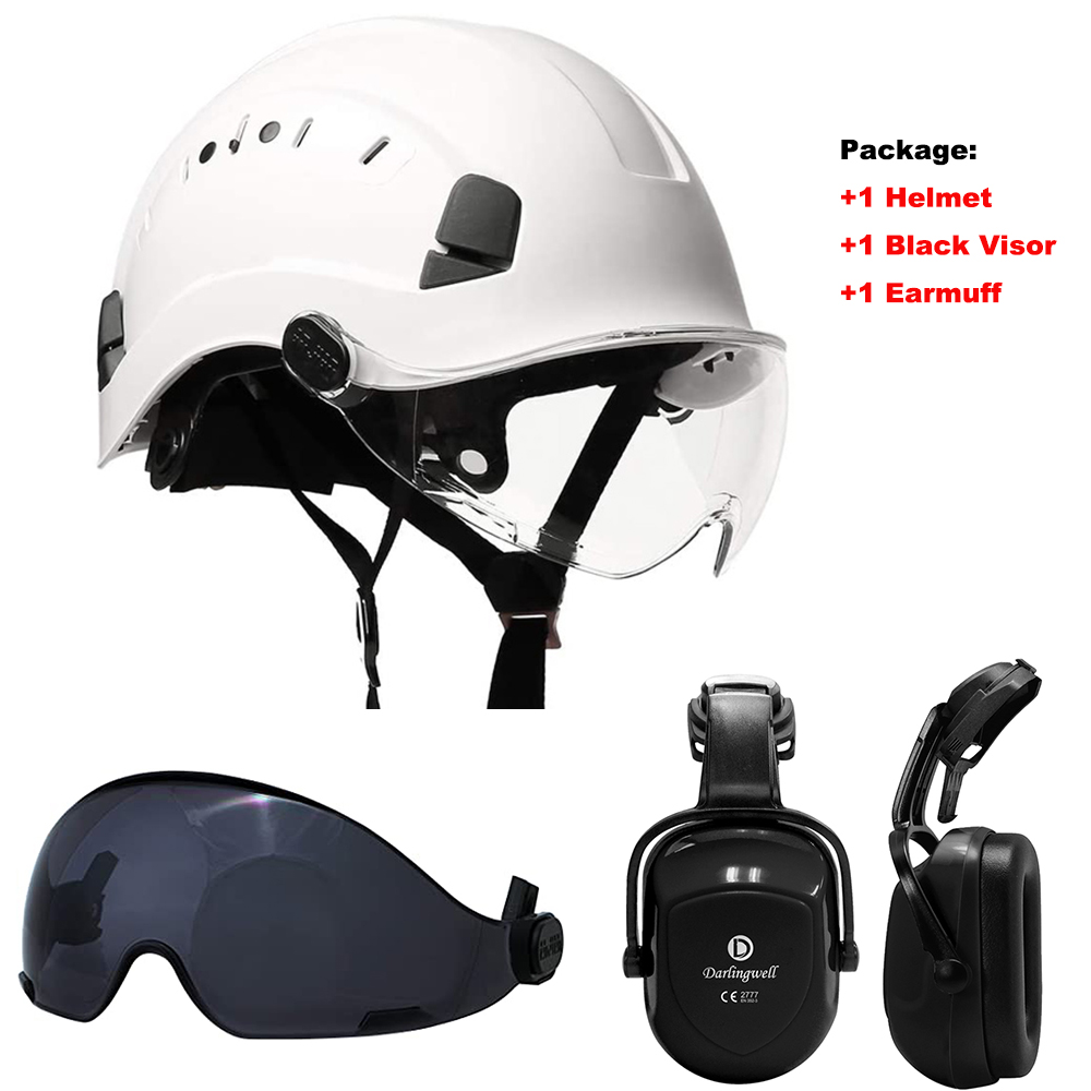 Veiligheid Helm Met Bril Oorbeschermer Voering Set Bouw Hard Hoed Abs Beschermende Motorhelmen Werk Cap Outdoor: B Safety Helmet Set