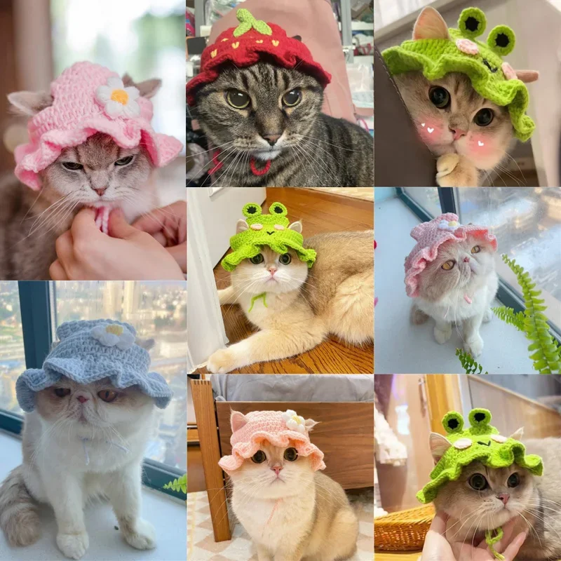 Gorro elástico bonito y refinado para mascotas, gorro de punto para cachorros y gatitos, accesorios para sesión de fotos, accesorios para gatos, otoño e invierno
