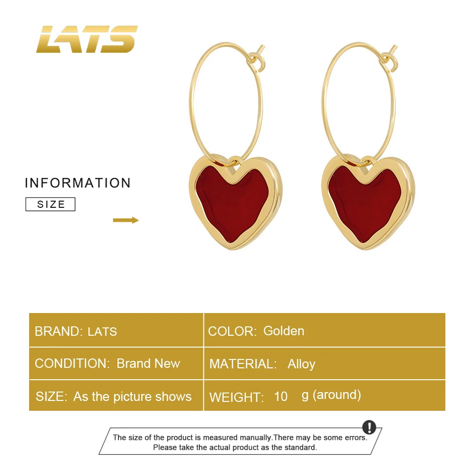 LATS Sweet Burgundy Enamel Heart Earrings for Women Girl Gold Color Metal Love Heart Hanging Dangle Earrings Vintage Jewelry