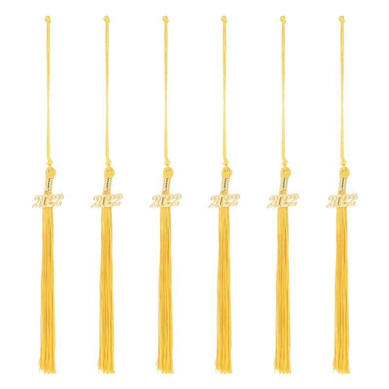 6Pcs 2022 Academic Graduation Cap Tassel with Gold 2022 Year Charm Pendant Mixed Color Uniforms Student Souvenir Supplies: Gold