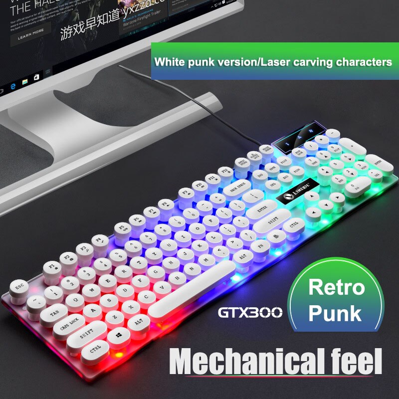 Retro Punk Waterproof Gaming Keyboard Mechanical Feel RGB Backlit Keyboard 104 Key USB Wired Game Keyboards for PC Laptop Gamers