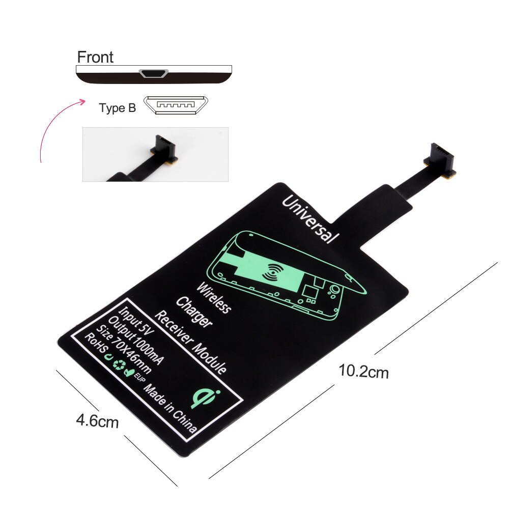 Receptor de carga inalámbrica Qi para IPhone 7, 6s Plus, cargador inalámbrico rápido Universal con Micro USB tipo C para Samsung y Huawei: For Andriod Type B