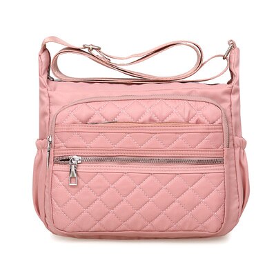 Cloth Shoulder Bag More Zippers Ling, Vintage Bag for Women Water Proof Nylon Messenger Bag Classic Famous Package: Pink