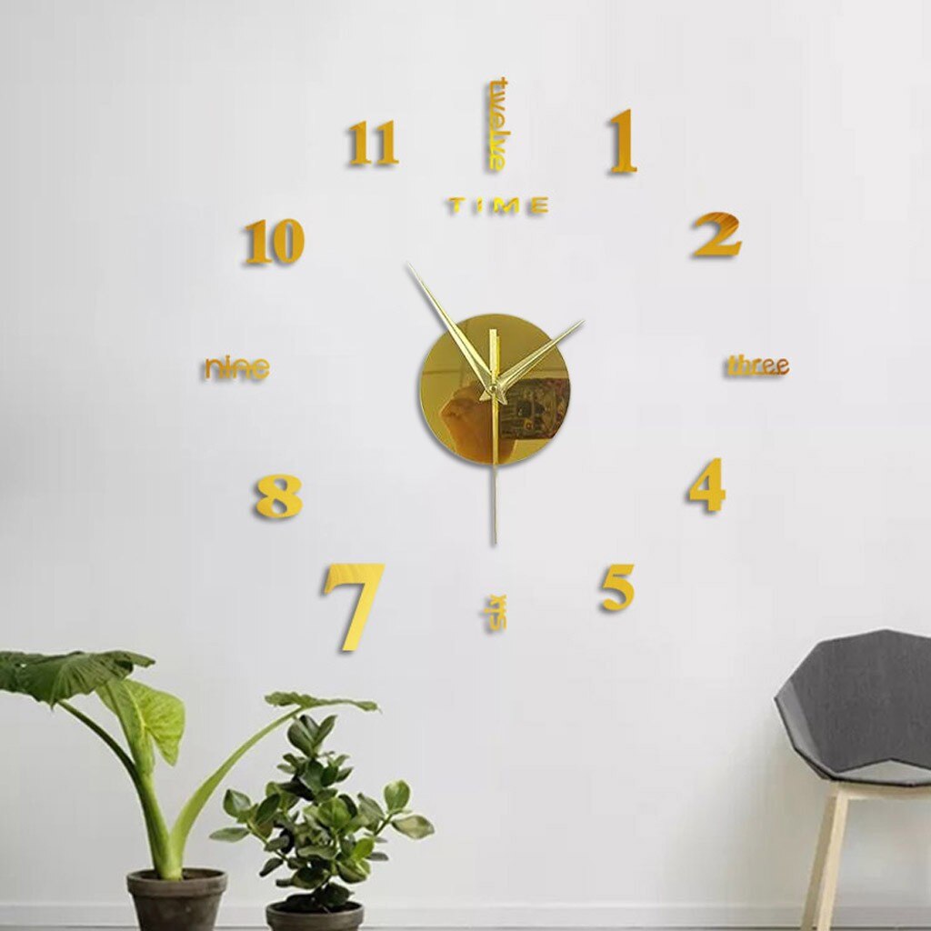 Diy Clock Frameless DIY Wall Mute Clock 3D Mirror Surface Sticker Home Office Decor Home decoration Modern Wall Clock 50x50cm