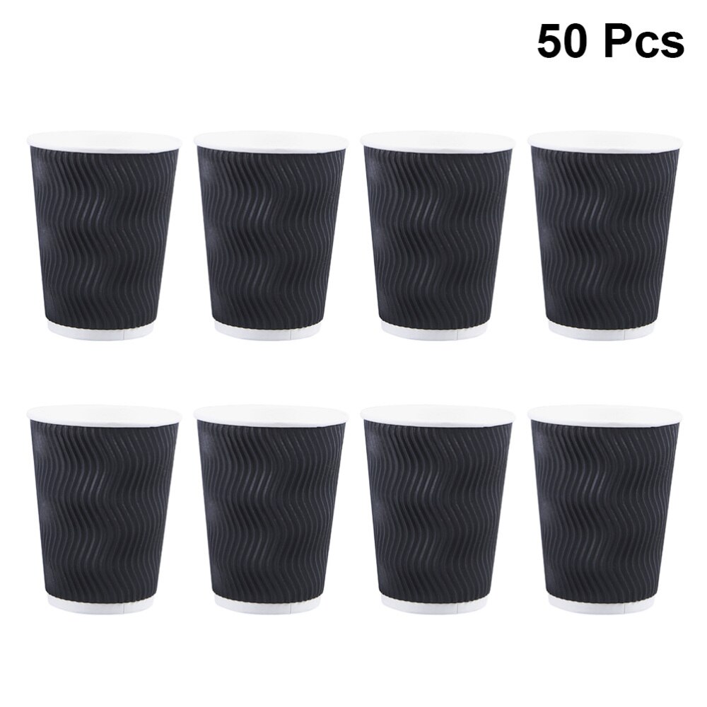 50pcs Disposable Coffee Cups Insulation Takeaway Threaded Paper Cup 8oz Black: without lid
