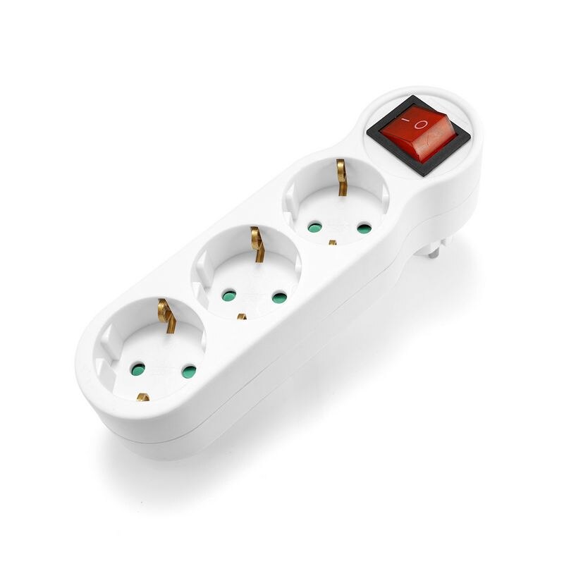 1pcs 4.8mm Extend Socket EU 16A 250V European Standard Expansion Socket With ON/OFF Switch German Power Extension Plug Converter: 3 socket