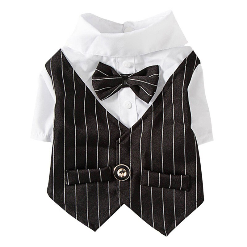 Camisa para perro, traje para mascota, ropa para perro pequeño, pajarita, camisa de boda, disfraz Formal, esmoquin con pajarita, ropa para cachorro, Gato y Bulldog: Black / XS
