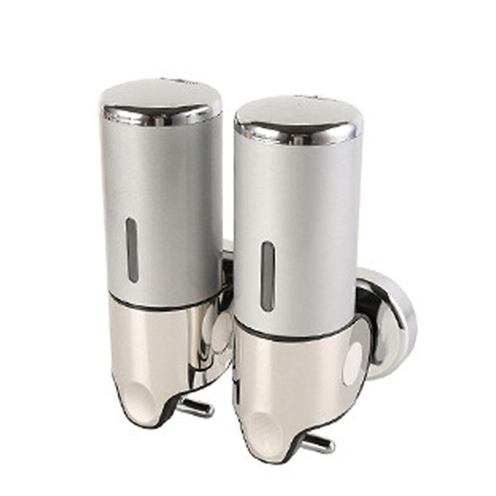 Liquid Soap Dispenser Wall Mounted Shower Gel Dispensers Shampoo Container Kitchen Tools Pump Double Hand Bathroom Soap Bottle: Double Silver