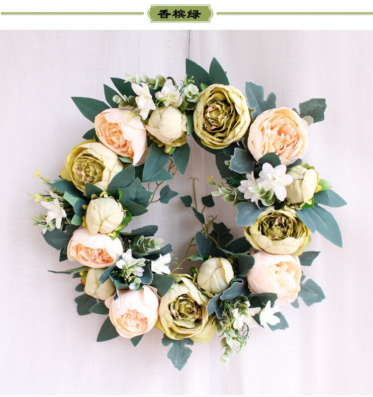 Peonies Wreaths for Door Artifical Peony Flower Wreath Outdoor Indoor Home Decor Florals Silk Wedding Spring Summer Door Wreath: champagne