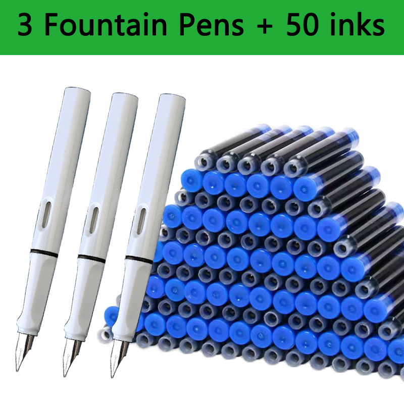 Juego de tinta reemplazable para pluma estilográfica, tinta negra/azul/roja EF, suministros escolares, papelería para escribir, caligrafía, 53 Uds.: Negro