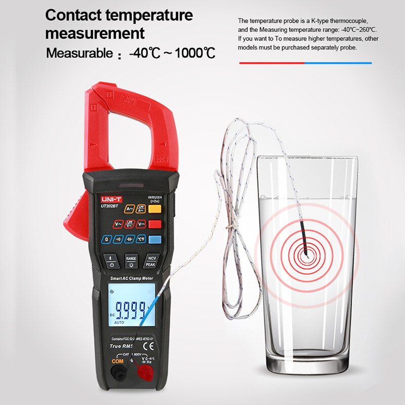 UNI-T intelligent Klemme Amperemeter UT202S UT202BT mit Bluetooth Verbindung 600A AC Amperometric Digital Multimeter Stromspannung Testr