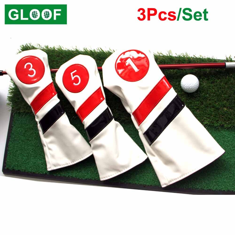 3Pcs/Set Golf Club Head Covers Woods Driver 3 5 Wood Fairway PU Headcovers Men Women with Number Tag