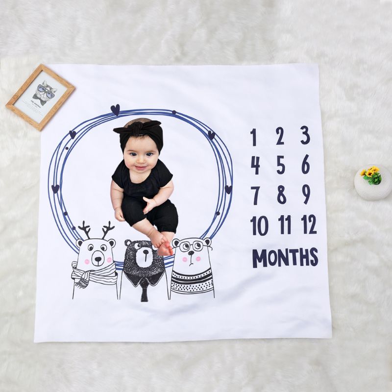 Baby Monthly Milestone Blanket with Hair band Baby Shower for Moms Girls Boys Photography Background Prop Newborn to 12