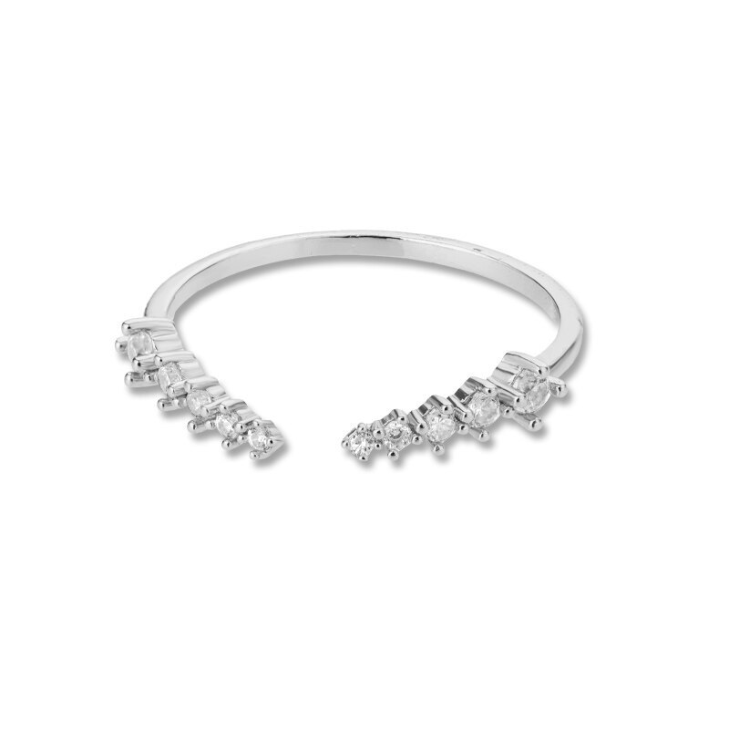 Zirkoon Open Cubic Geometrische Ringen Voor Vrouwen Roestvrij Staal Goud Verstelbare Vinger Ring Paar Ringen Femme Wedding Jewley: Silver Color