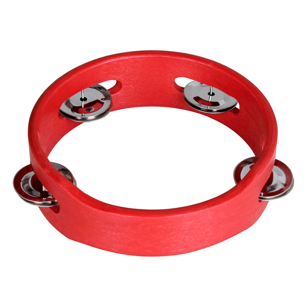 Mini Red Handheld madera pandereta mano campana Musical juguete de una sola fila Metal Jingles rojo para juegos de para niños