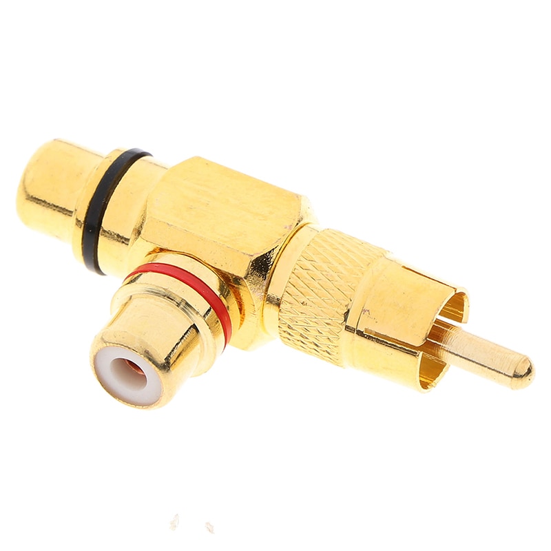 1Pc Plated RCA Male to 2 Female RCA Splitter Adapter AV Video Audio T Plug RCA 3 way Plug R Connector