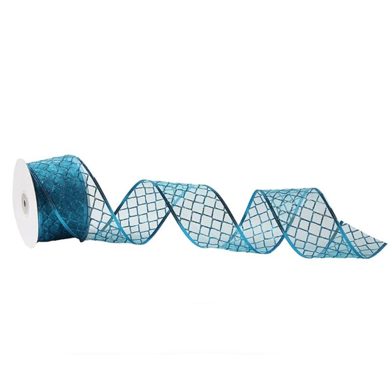Cinta de Organza transparente de celosía de 50 yardas para decoración de árbol de Navidad Q39B: Blue