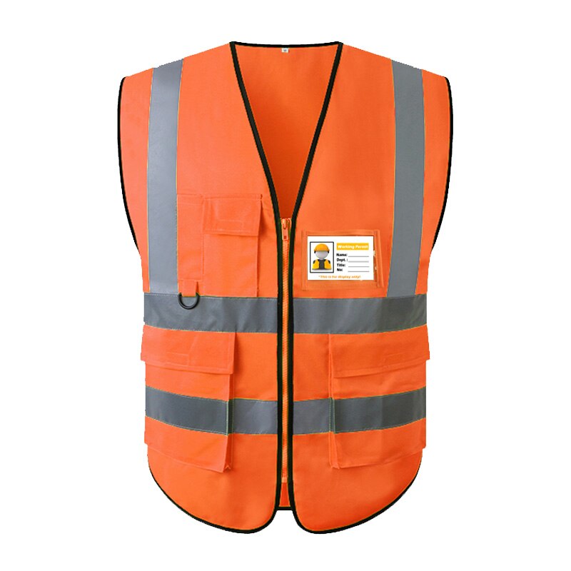 Tofarget gulblå refleksvest med glidelås og lommer hi vis sikkerhetsarbeidsvest for menn og kvinner: Oransje / L