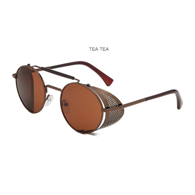 Ronde Steampunk Zonnebril Vrouwen Mannen Metalen Bril Vintage Metalen Frame Zonnebril UV400: Tea Tea