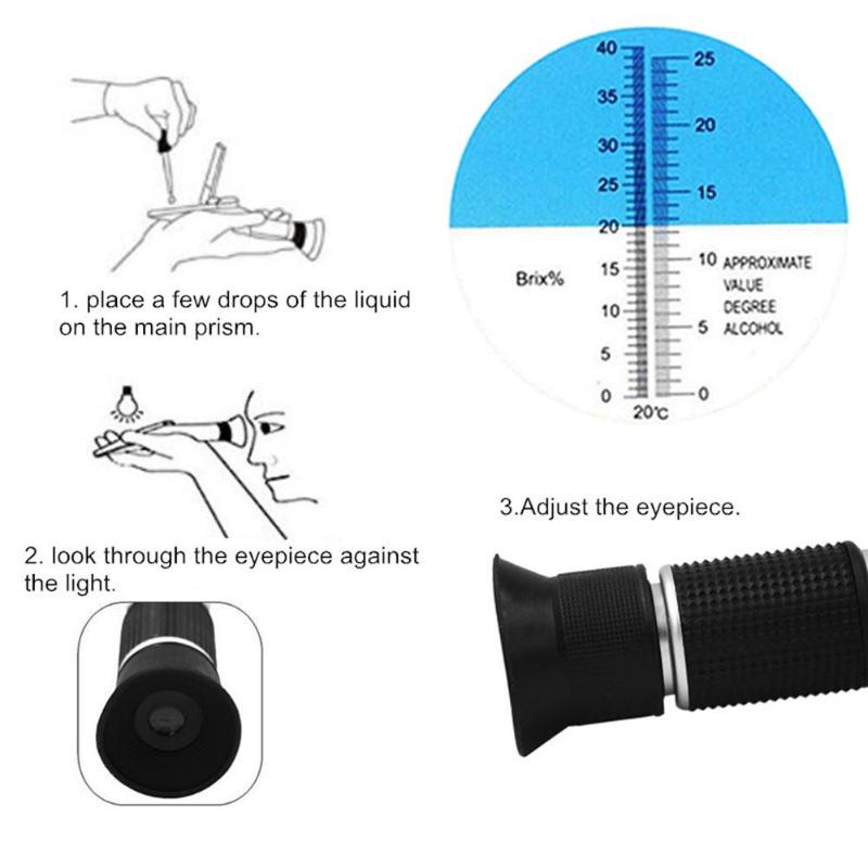 Yieryi Refractometer For Alcohol, Sugar, Grape, Wine – 0-25% Alcohol, 0-40% Brix, Tester