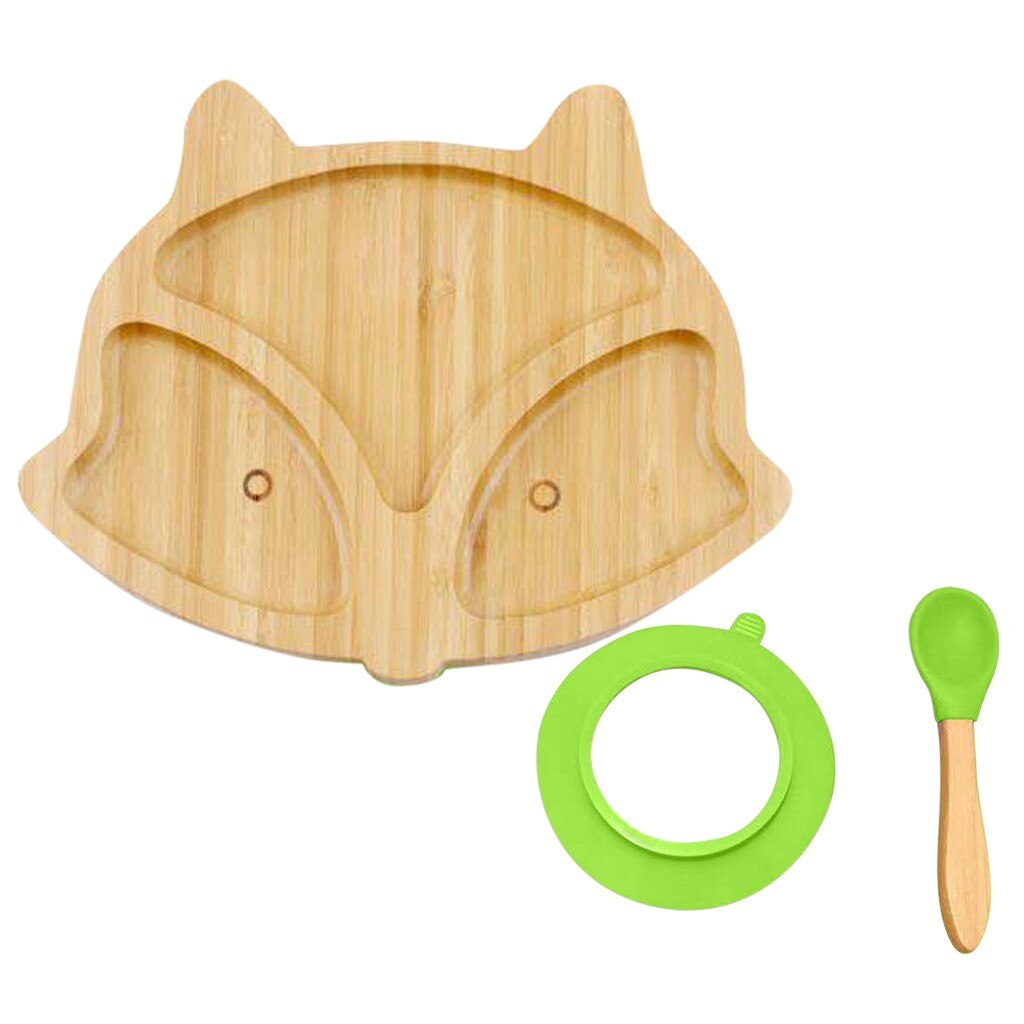 Assiette de mouton en bambou pour bébé, bol d'alimentation à aspiration en Silicone, ensemble de cuillère à succion, bol de renard , vaisselle, outils de cuisine