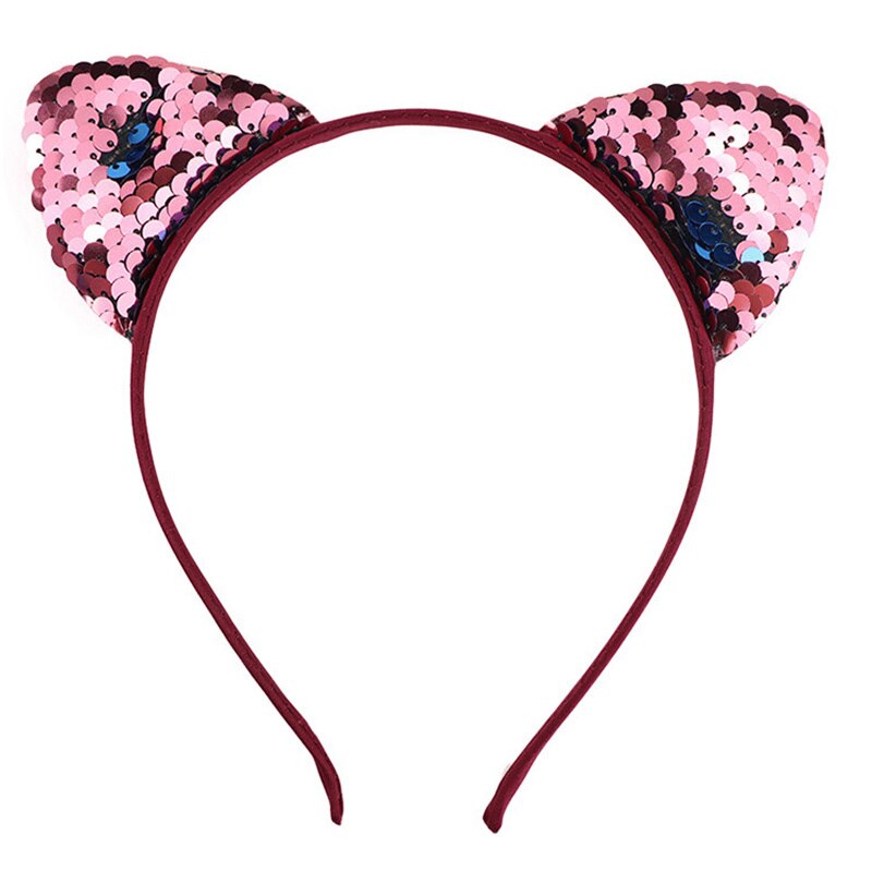 Paillettes réversibles oreilles de chat bandeau brillant chat oreille cheveux cerceaux mignon Bling bandeau cheveux accessoires pour femmes filles quotidien andParty