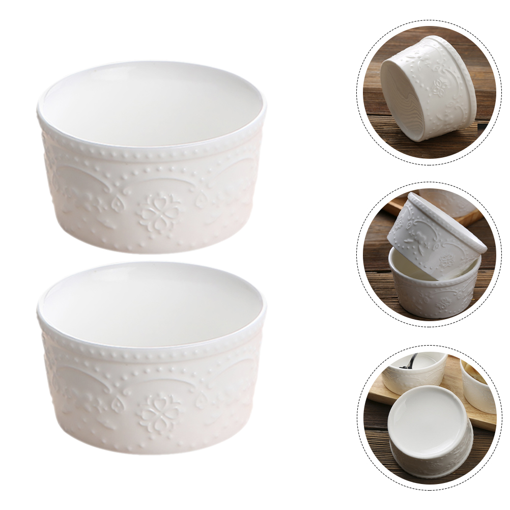2pcs Ceramic Baking Bowl Kitchen Steamed Egg Bowl Pudding Bowl Kitchen Baking Tool