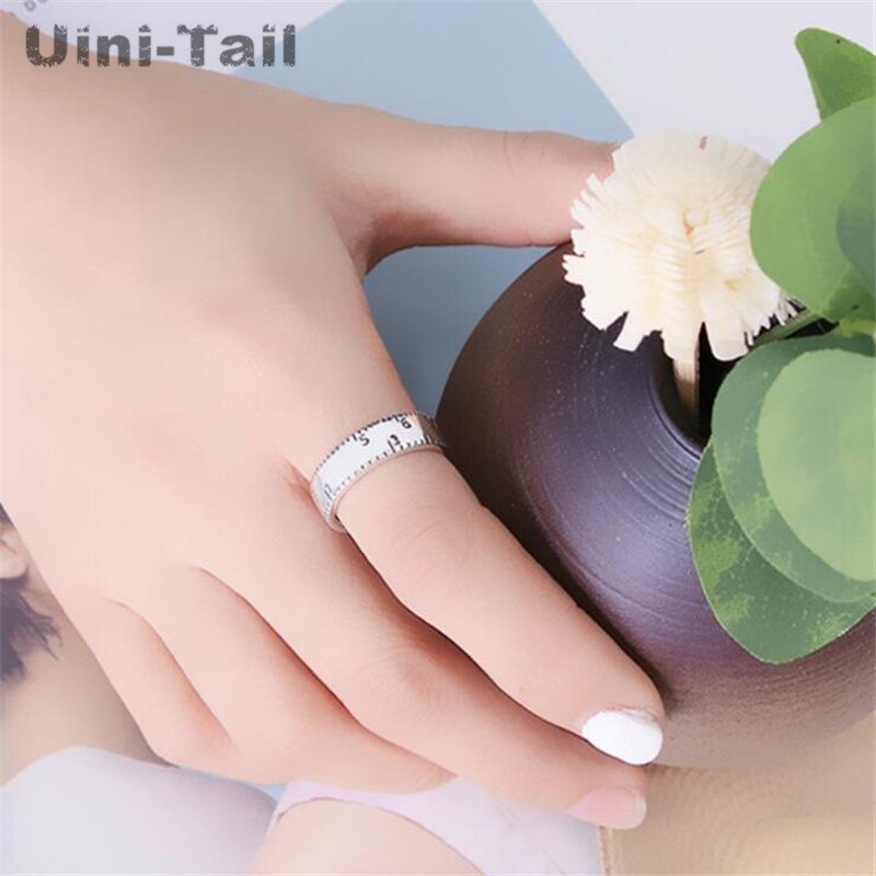 Uini-tail-anillo abierto de Plata de Ley 925 con regla digital, joyería de creativa
