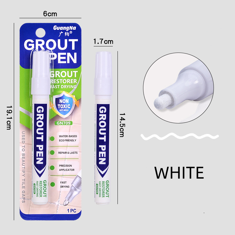 8 farver hvid fugepen vandtæt vægfuge restaureringspen til badeværelse, væg og gulv, dekontaminering, søm reparationspenne: Hvid