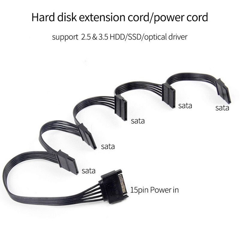 4Pin IDE 1 to 5 SATA 15Pin Hard Drive Power Supply Splitter Cable for DIY PC Sever 18AWG 4-Pin to 15-Pin Power