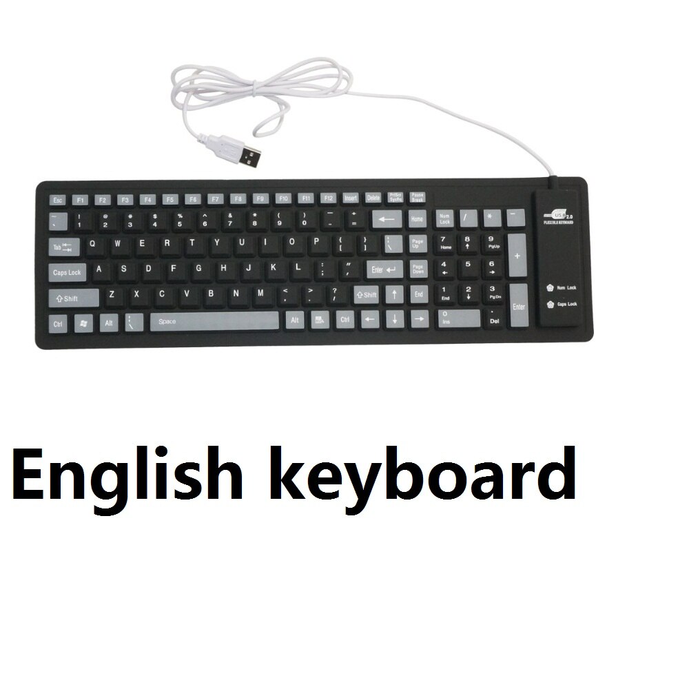 English keyboard Spanish keyboard 103 Key Compact USB Soft Silicone Waterproof Keyboard For PC Laptop: English