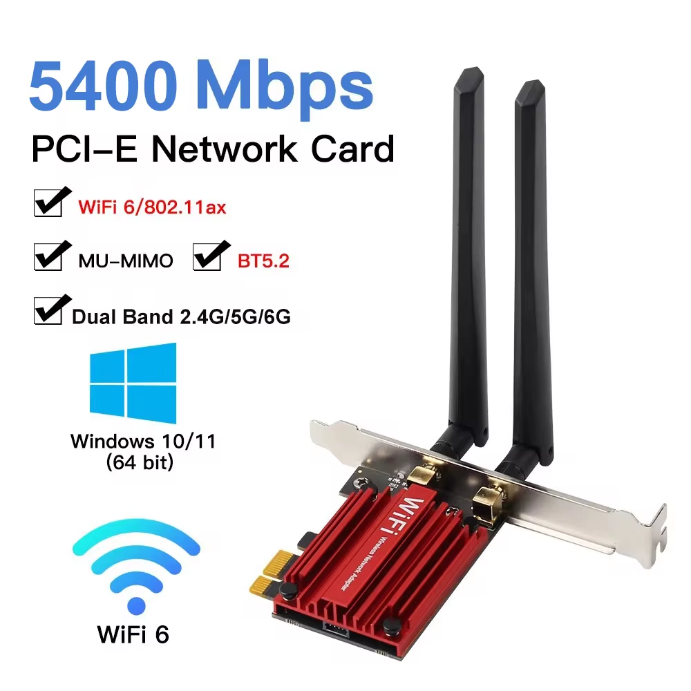 5400Mbps WiFi 6E PCIE WiFi Adapter Wireless Network Card Bluetooth 5.2 Tri-Band 2.4G/5G/6Ghz 802.11AX/AC For Windows 7/8/10/11: WHITE