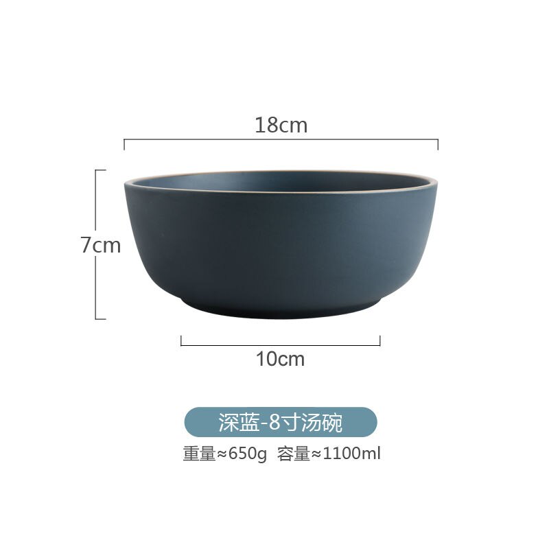 Morandi nordic blue matte keramiek serviesset huishoudelijk ontbijtbord hoogwaardig porseleinen steakbord serviesset: Kom -8 inch