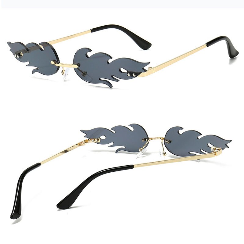 Gafas de sol KLASSNUM de lujo a la con llamas de fuego para mujer, gafas de sol con ondas sin montura, gafas de sol de Metal para mujer Vintage, gafas de espejo UV400