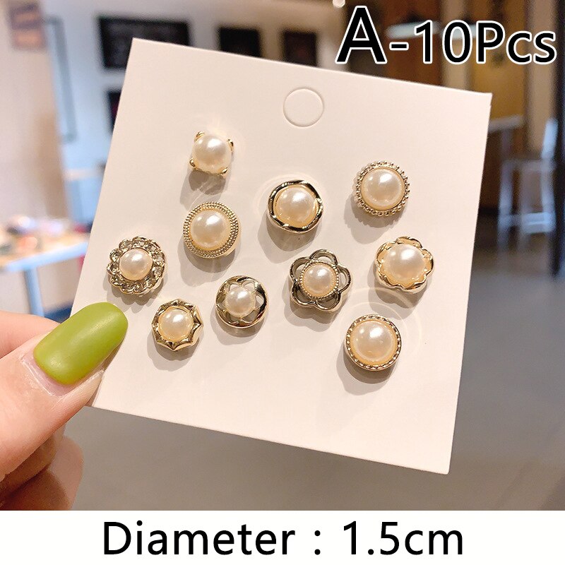 10 stück broschen, damennadeln, kleiderdekoration, Anti-entblößungsschnalle, niedlicher halsverschluss, nagel, perlenknopf-accessoires: A