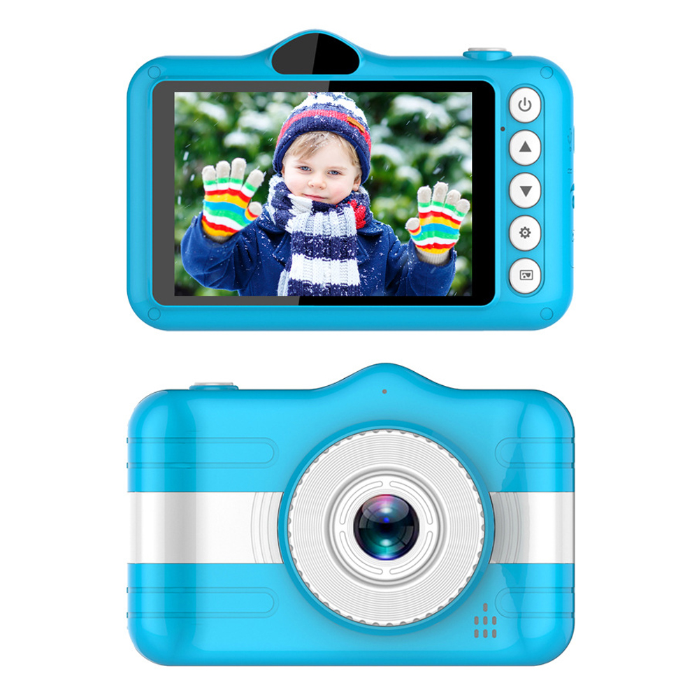 Selfie kamera legetøj til børn tegneserie 3.5 tommer 1080p mini digitale kameraer optager video børn pige dreng fødselsdag: Blå