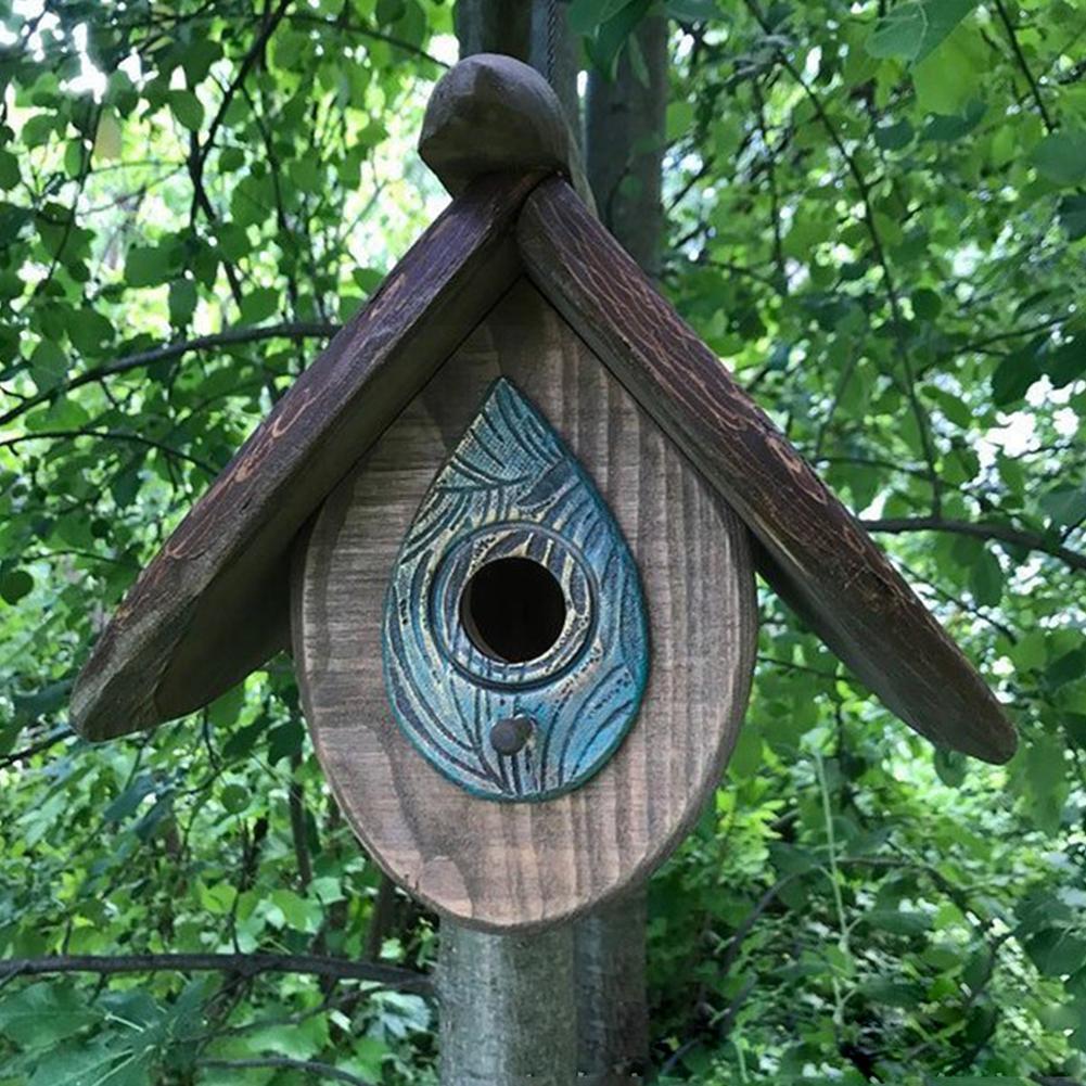 Casa de madera colgante para pájaros, decoración tallada pintada a mano, accesorio para pajarera, Patio al aire libre, Ga R4n2