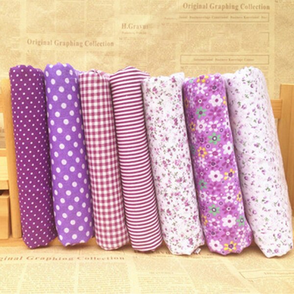 7 pcs/kit Gemengde Stoffen Kladjes Offcuts Quilten Quilt Stof Pre-Cut Fat Quarters 100% Katoen Materiaal 25*25cm Bundel Stof: purple