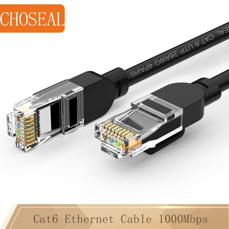 CHOSEAL Cat6 RJ45 kabel Ethernet CMR goły drut miedziany RJ45 Internet 10 gigabitowa prędkość UTP LAN Patch do laptopa Router: Black / 10m