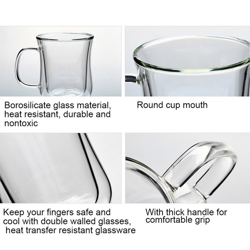Double mur tasse tasse à café isolation thermique bureau tasses Double café tasse en verre Drinkware lait voyage Camping tasses