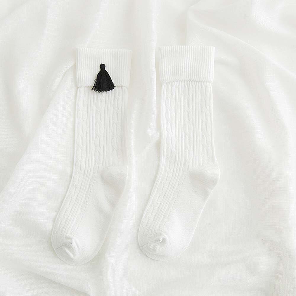 Bas bébé fille genou haut gland long tube jambières hiver automne côtelé princesse enfant en bas âge enfants rayé coton bas: Blanc / 128