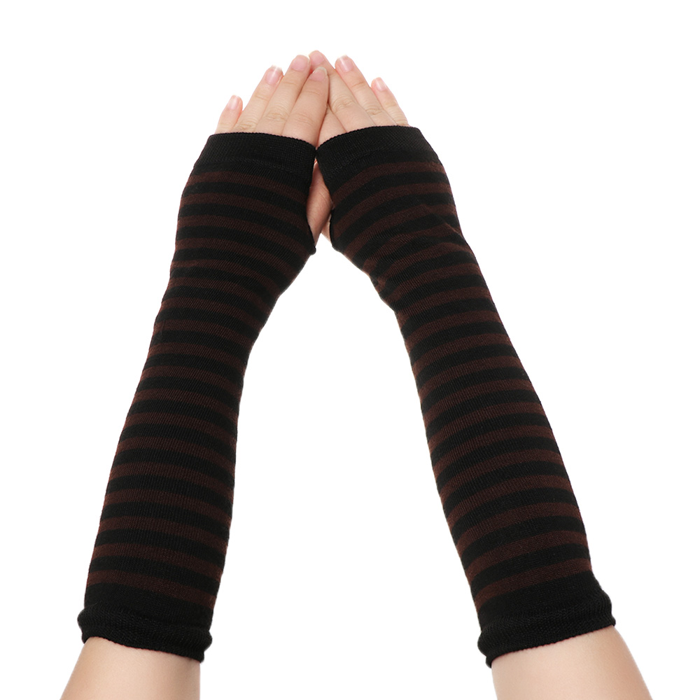 1Pair Girls Wristband Arm Cover Long Sleeve Women Cotton Classic Fingerless Long Glove Soft Striped Elbow Mitten Knitted Gloves: 12