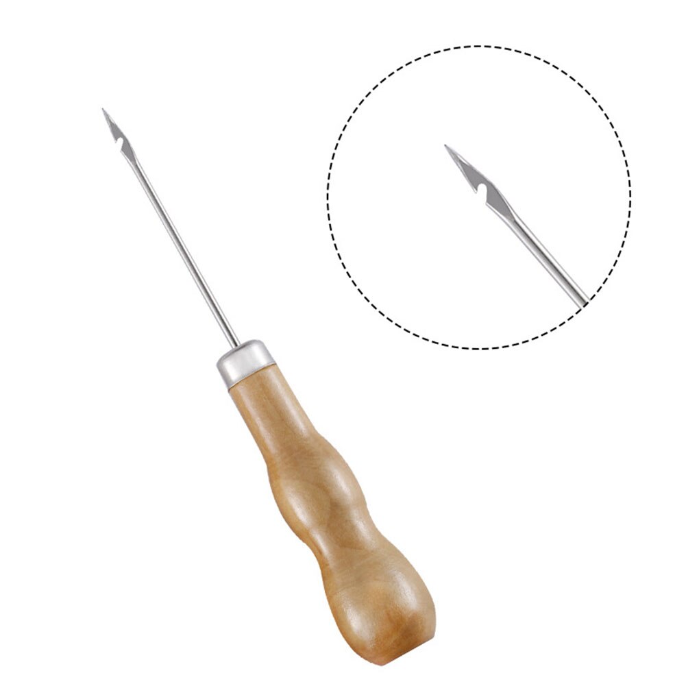 Poinçon de couture pour poignée en bois, outil de bricolage, aiguille de couture, cône, pochoirs de réparation de chaussures en toile, poinçon de cuir pour cordonnier, 3 pièces